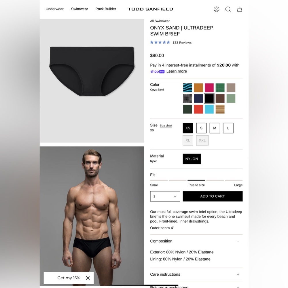 Todd Sanfield, Onyx Sand, Ultradeep Swim Briefs
